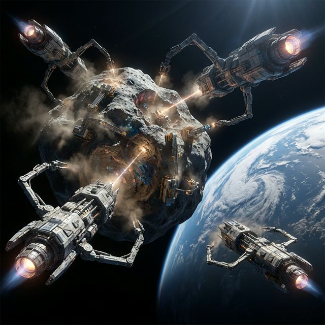 Futuristic asteroid mining adventures