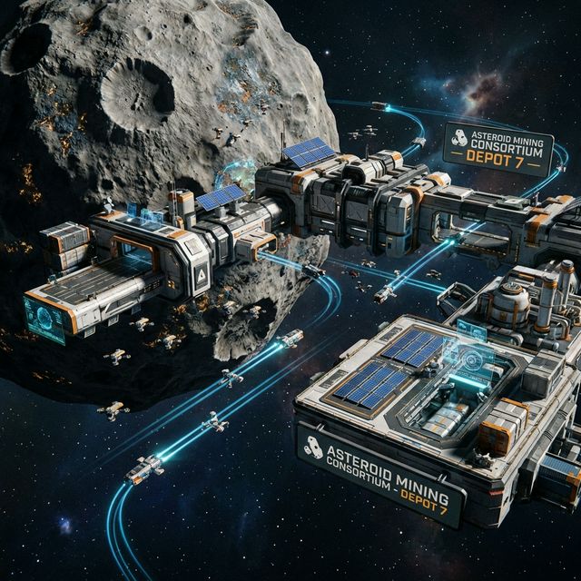 Futuristic Asteroid Mining Hub