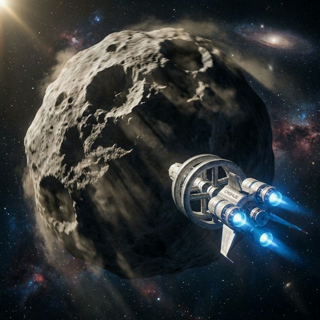 Spacecraft Approaching Asteroid